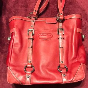 Fire engine red Coach Tote
